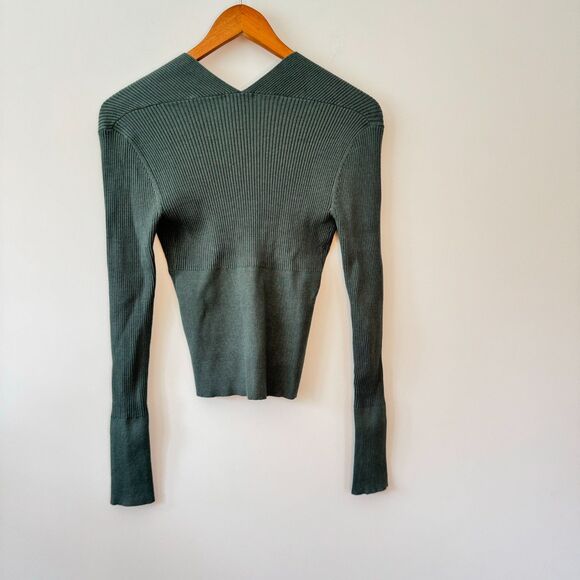 Leith Ribbed Olive Green V Neck Sweater - Picture 5 of 5